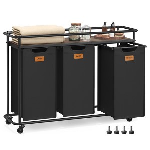 Laundry Sorter with Wheels, 39.6 Gal Rolling Cart with 3 Removable Liners & 6 Labels, Top Shelf for Detergent, Portable Hamper, Ink Black - 1 of 4