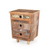 HDZNVF End Table Recycled Wood Nightstand, Side Table with 3 Drawers, Vintage Natural Bedside Table - 3 of 4