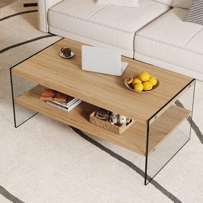 MAYEERTY Double Layered Rectangular Coffee Table for Living Rooms and Bedrooms