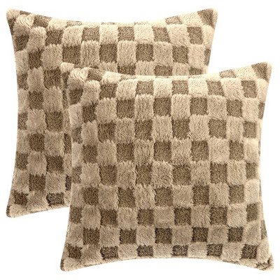 Unique Bargains Decorative Faux Fur Soft Cozy Plush Plaid Decorative Throw Pillow Covers 2 Pcs