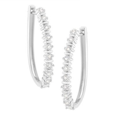 Haus of Brilliance Silver 1/4 cttw Miracle-Set Round-Cut Diamond Hoop Earring