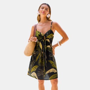 Women's Tropical Palm Print Tie-Front Sundress - Cupshe - 1 of 4