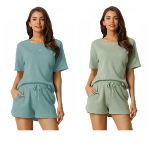 INSPIRE CHIC Women's 2 Pcs Lounge Sets Waffle Outfits T-shirt and Shorts Loungewear Sweatsuits Pajama Sets - 1 of 4