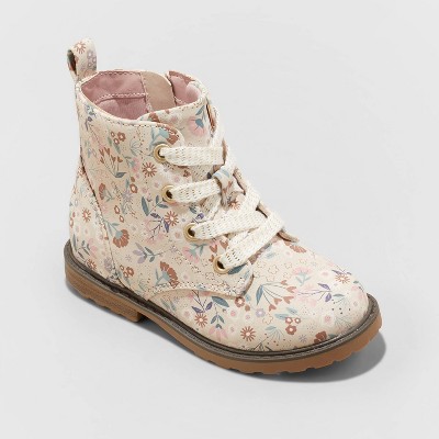 Photo 1 of *LIKE NEW WITH TAGS*Toddler Girls&#39; Giovanna Floral Print Lace-Up Zipper Combat Boots - Cat &#38; Jack&#8482; Beige 5