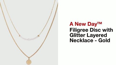 Filigree Disc With Glitter Layered Necklace - A New Day™ Gold : Target