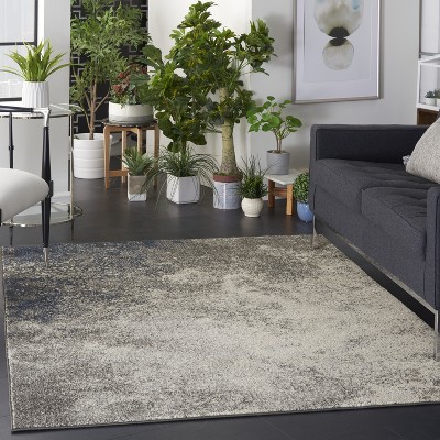 Charcoal Ivory Abstract Synthetic 45x69 Medium Area Rug