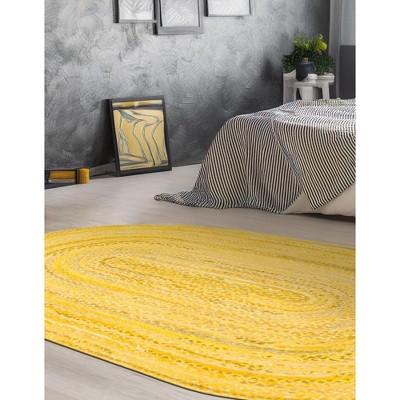 Handmade Oval Yellow and Orange Cotton Braided Rug 8' x 10'