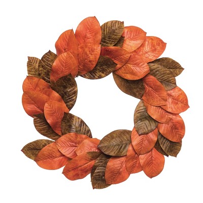 Transpac Fabric 20 in. Multicolor Harvest Mighty Magnolia Leaves Wreath