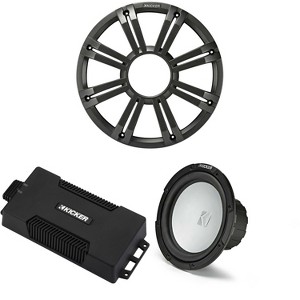 Kicker 48PXA6001 Weatherproof Powersport Mono Amp & 10" 2 Ohm Free-Air Marine Subwoofer ( Charcoal Grill ) - 1 of 4