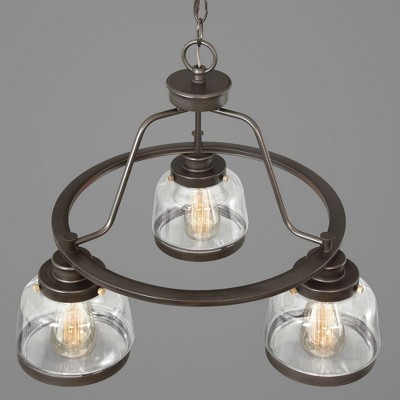 Antique Bronze 3-Light Chandelier with Clear Glass Shades