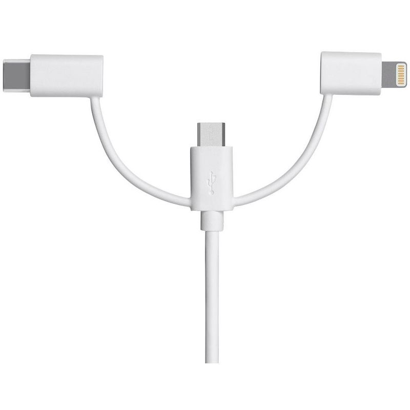 Monoprice MFi Certified USB to Micro USB + USB Type-C + Lightning 3 in 1 Charge & Sync Cable, 3ft White, 4 of 7