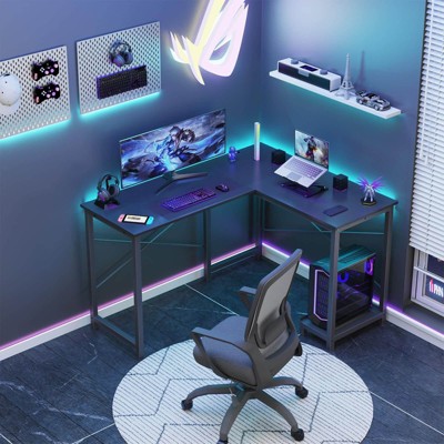 CAVINAS Home Office Desk Modern L Shaped Gaming Desk with Side Storage Pocket and CPU Tray for Office, Study