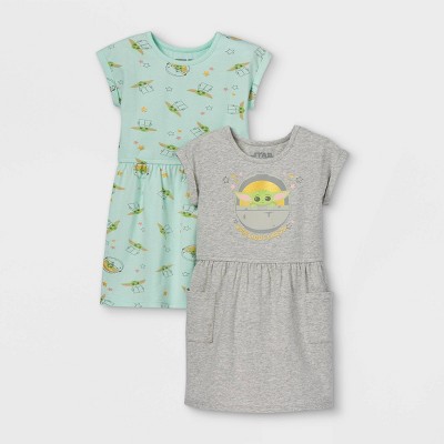 Toddler Girls' 2pc Star Wars Baby Yoda Knit Short Sleeve Dress - Heather Gray