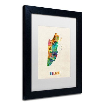 Trademark Fine Art -Michael Tompsett 'Belize Watercolor Map' Matted Framed Art