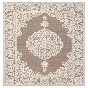 Light Gray/Ivory Abstract Woven Square Area Rug - (6