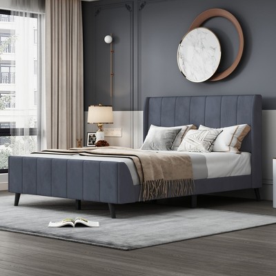 Full Size Upholstered Wood Platform Bed, Gray-modernluxe : Target