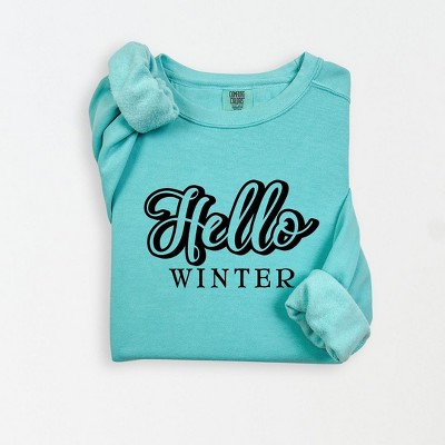 Simply Sage Market Women's Lightweight Garment Dyed Graphic Sweatshirt Retro Hello Winter