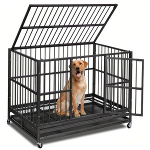 Heavy Duty Dog Crate, Indestructible Dog Kennel with Wheels and Removable Tray, Indoor Outdoor Cage Kennel with Sturdy Locks Design - 1 of 4