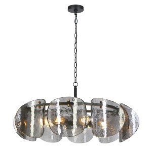 LNC Rajinloosm 8-Light 31.5" Mid-Century Modern Oversized Drum Chandelier, Black and Smoked Gray Glass Shade - 1 of 4