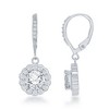 Bella Silver Sterling Silver April Birthstone w/ CZ Border Round Earrings and 18" Pendant Necklace Set - 2 of 3
