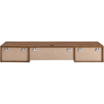 Mid-Century Modern Walnut Grain Wall-Mounted Desk with Drawers