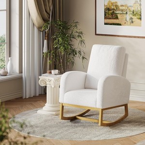 Modern Upholstered Rocking Chair, Oversized Glider Rocking Chair with High Backrest, Rubberwood Leg, Side Pockets, Accent Armchair - 1 of 4