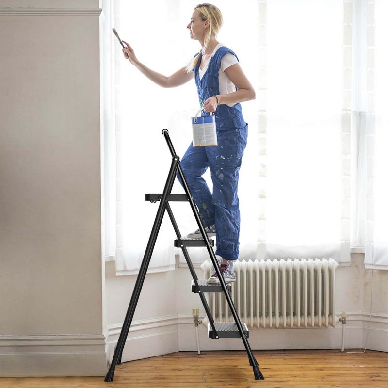 Costway Folding Step Ladder Portable 4 Step Ladder with Safety Handrails & Anti-slip Pedals, 2 of 11