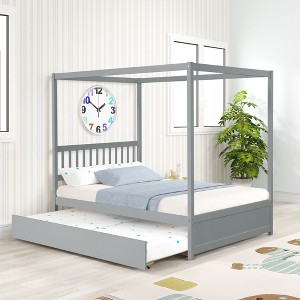Full Size Canopy Bed with Twin Trundle for Bedroom - 1 of 4
