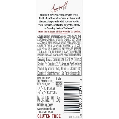 Smirnoff Raspberry Flavored Vodka - 1.75L Plastic Bottle
