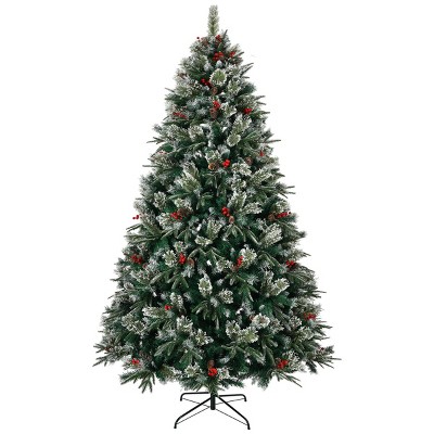 ChicFurnit Artificial Trees 8FT Christmas Tree Stands PVC Pine Snow Frosted Christmas Tree Holiday Decorate Tree for Home Party, Green, 49"*49"*94.5"