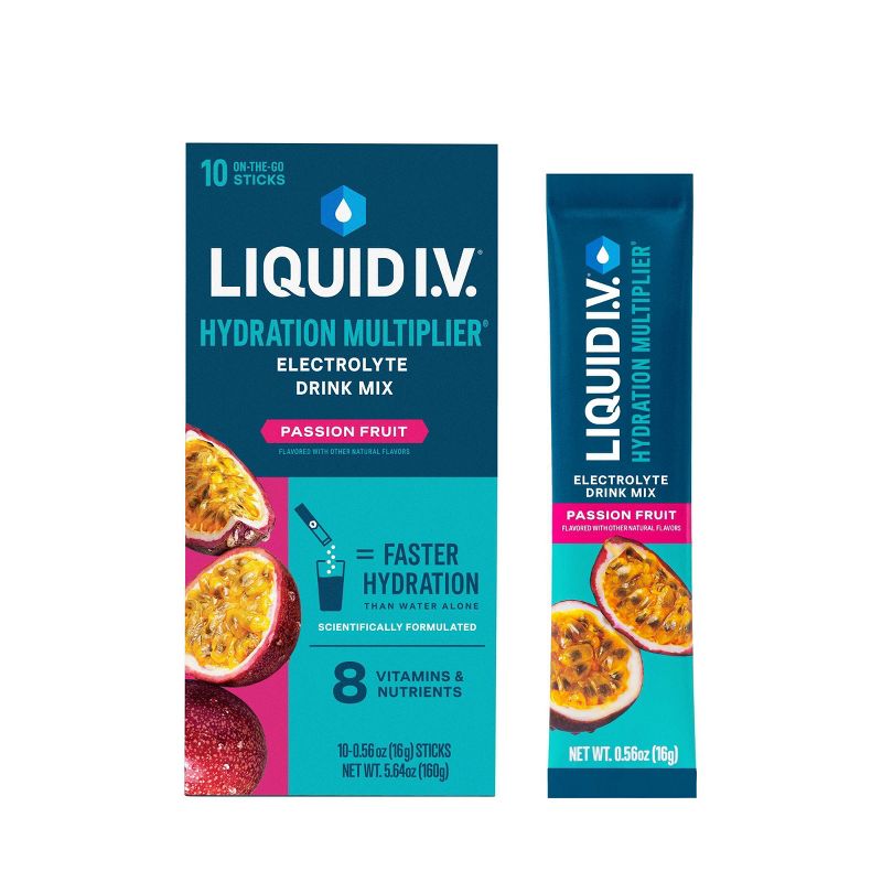 Liquid I.V. Hydration Multiplier Vegan Powder Electrolyte Supplements - Passion Fruit - 0.56oz each/10ct, 1 of 10