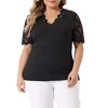 Women's Plus Size Summer V Neck Short Sleeve Elegant Lace Ribbed Knit Tunic Blouse - Agnes Orinda - 2 of 4