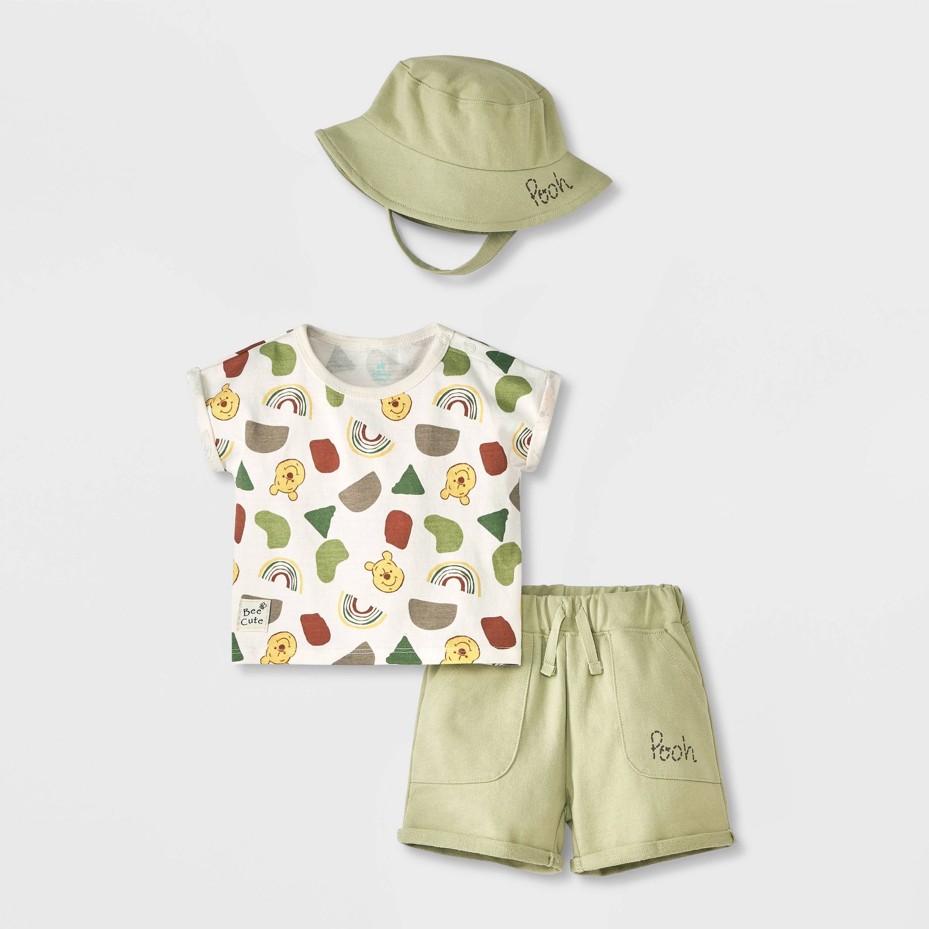 Baby Boys' 3pc Disney Winnie The Pooh Short Sleeve Top & Shorts Set with Hat - Sage Green