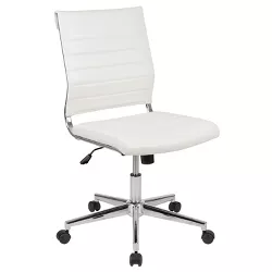Emma and Oliver Mid-Back Armless White LeatherSoft Ribbed Executive Swivel Office Chair