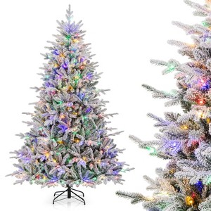 Costway 4.5/6/7 FT Flocked Christmas Tree with 8 Lighting Modes 160/260/350 Multi-Color LED Lights - 1 of 4