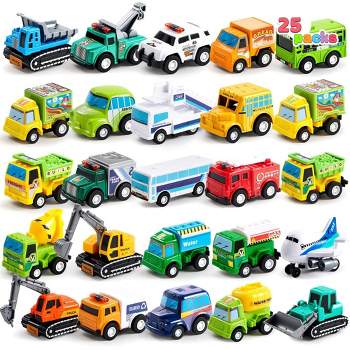 25 Pcs Pull Back Cars Trucks Toy Vehicles Set for Toddlers, Girls and Boys Kids Play Set, Die-Cast Car Set, Kids Party Favors, Stocking Stuffers