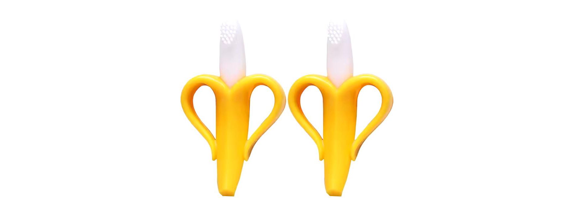 Maison Infant Banana Teether, Self-Soothing Pain Relief Soft Silicone Teething Toy Yellow (2 Pack)