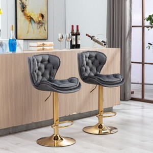 CAVINAS 25"-33"Chic Velvet Bar Stools Counter Height,Set of 2,360°Swivel Barstools with Adjustable Lifting,Back Tufted&Chrome Footrest - 1 of 4