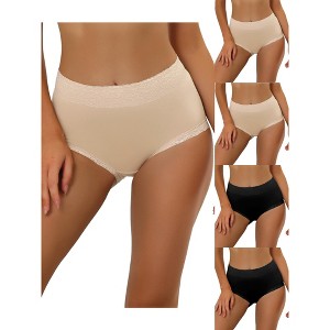 Allegra K Women's Cotton High-Waist Lace Trim Tummy Control 5 Packs Full Coverage Briefs - 1 of 4