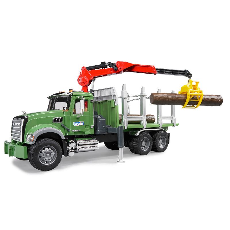 Bruder Mack Granite Timber Logging Truck with Loading Crane and 3 Tree Trunk Logs, 5 of 10