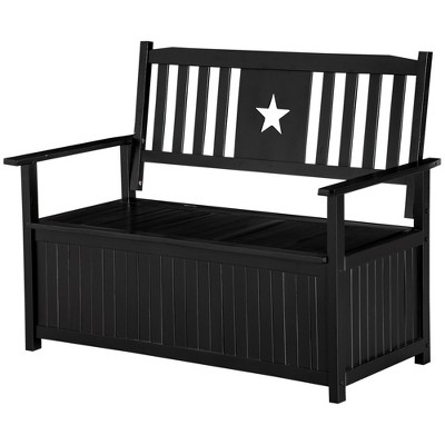 Black Wooden Outdoor Storage Bench with Star Motif