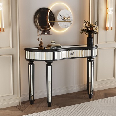 NicBex Half-Moon Shape Console Table with Mirrored Top, Entryway Table with Luted Glass & Knob Drawer, Side Table for Living Room, Entryway