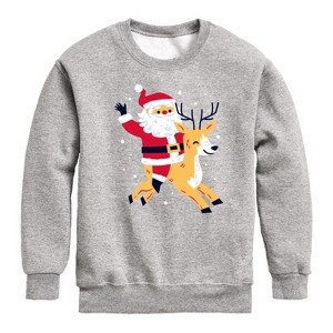 Boys' - Instant Message - Santa and Reindeer Christmas Graphic Long Sleeve Fleece Sweatshirt - 1 of 4