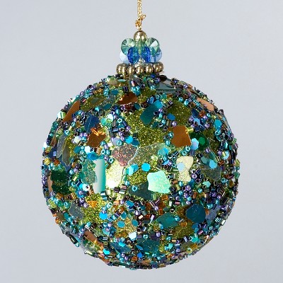 Kurt S. Adler 3.25" Regal Peacock Sequin and Beaded Mosaic Christmas Ball Ornament