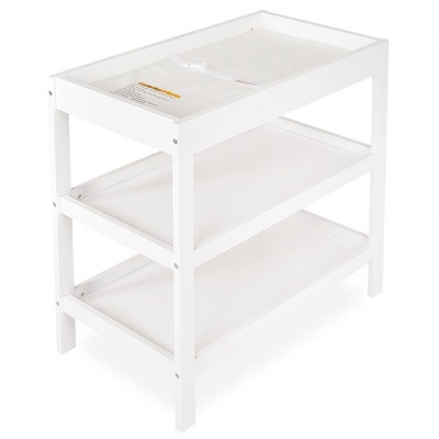 White Pinewood Changing Table with Safety Strap and Shelves