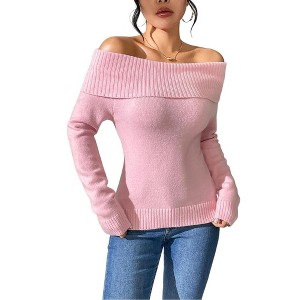 Coolmee Women Off Shoulder Sweaters Long Sleeve Ribbed Knit Going Out Fall Tops Blouse - 1 of 4