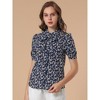 Allegra K Women's Stand Collar Bow Tie Floral Short Sleeve Work Shirt - 2 of 4