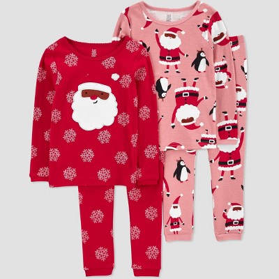 Carter's Just One You® Toddler Girls' 4pc Snowflake Santa Pajama Set - Red