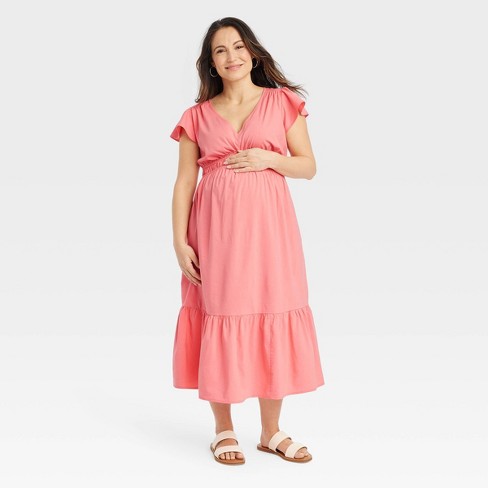 Flutter Sleeve Short Woven Maternity Dress - Isabel Maternity by Ingrid &  Isabel™ Pink XS