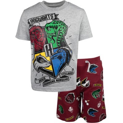 Harry Potter Gryffindor Slytherin Hufflepuff Graphic T-Shirt and French Terry Shorts Outfit Set Little Kid to Big Kid
